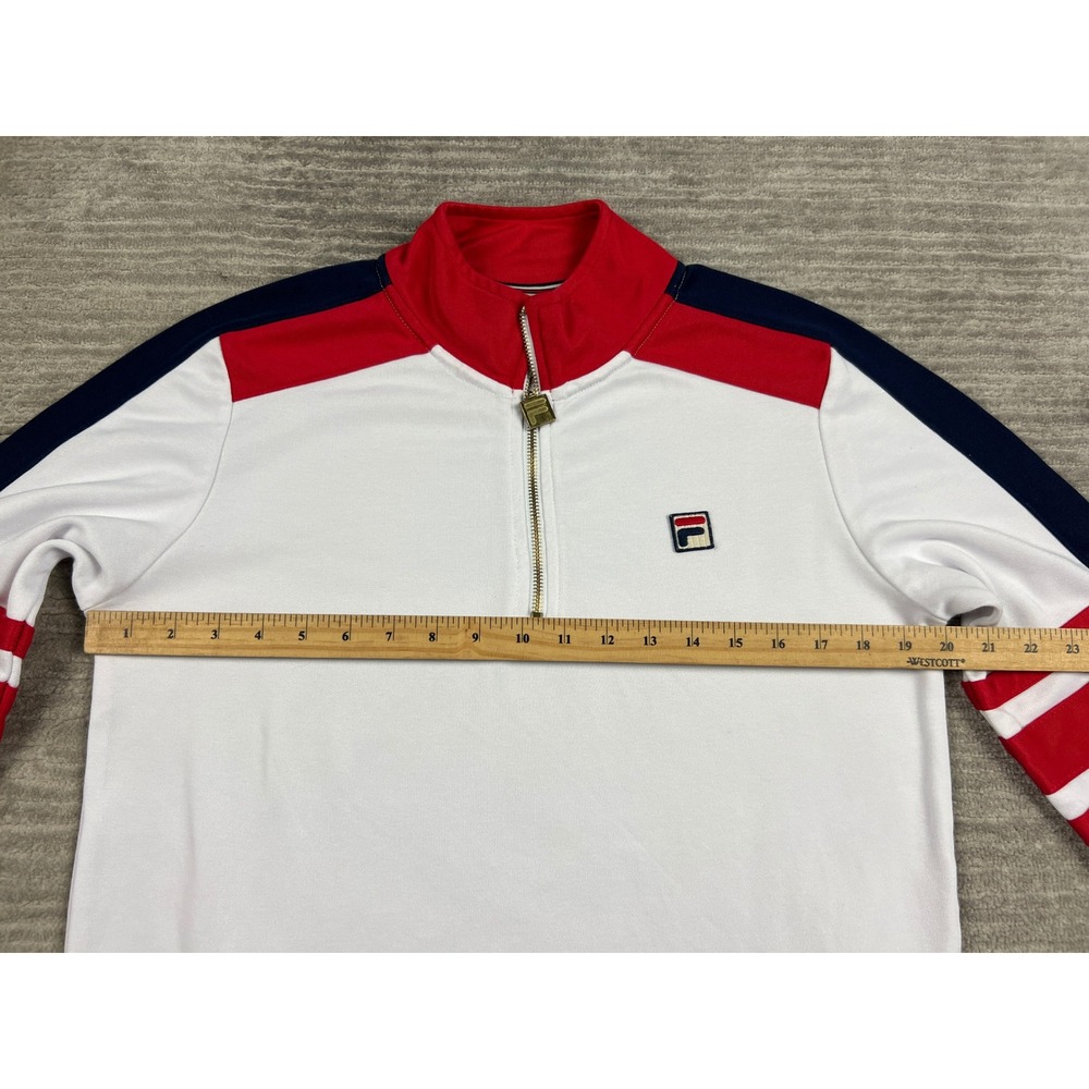 Fila Quarter Zip Pullover Mens Medium White Navy Colorblock Striped Sweatshirt - Picture 5 of 16